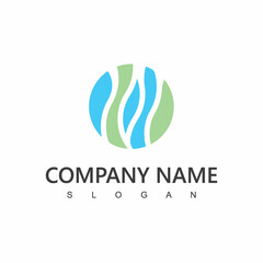 Water logo design template with blue wave, ecology element