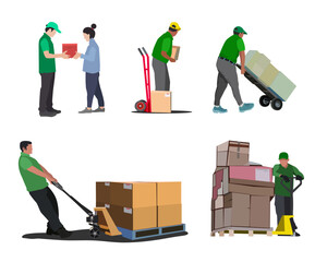 Warehouse and logistic Management, logistic process, Warehouse worker or delivery team. Shipping and delivery procedures. parcel boxes deliver to customer. vector illustration - 517441800