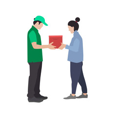 Delivery Man Giving Parcel Box to Customer. Home Delivery. Delivery Concept. Flat Vector Illustration - 517441825