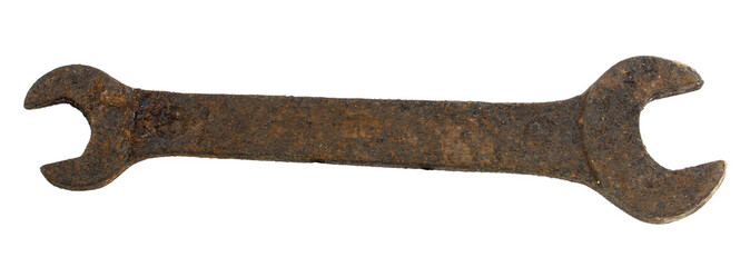 Old wrench on a white background