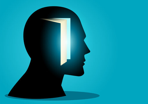 Human head with open book