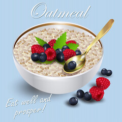 Oatmeal with forest berries.  Vector illustration.