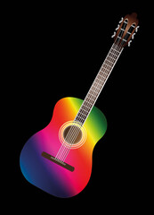 Fototapeta na wymiar schöne bunte Akustik Gitarre in Regenbogen Farben