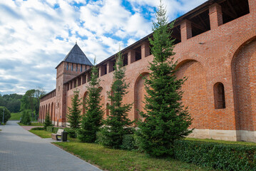 Fragment of the ancient fortress wall of the city of Smolensk on a cloudy July morning. Russia