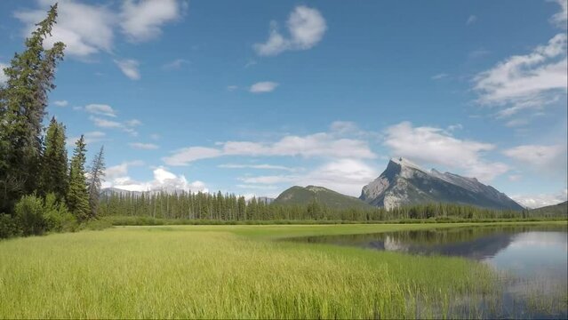 Time-lapse video of Vermillion Lakes looking toward Rundle Mountains in Banff,  Alberta, Canada