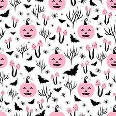 Seamless pattern pink pumpkin Halloween vector illustration