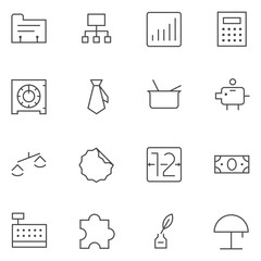 Simple set of vector line icons related to financial analytics. Contains such Icons as Growth Leaders and Losers, Portfolio Analysis, Financial Statement and more.