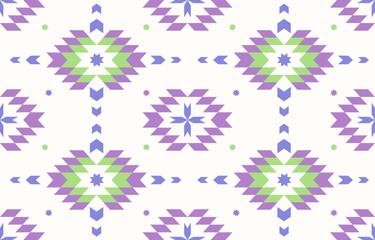 Aztec Ethnic fabric pattern texture design. purple green colorful fashion textile tile floor, carpet, pillow case. Tribal seamless mosaic.