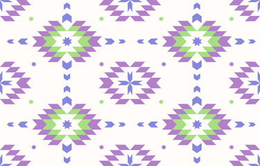 Aztec Ethnic fabric pattern texture design. purple green colorful fashion textile tile floor, carpet, pillow case. Tribal seamless mosaic.