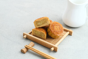 Moon Cake, traditional Chinese snack popular during the mid-autumn festival. 
