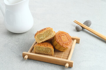 Moon Cake, traditional Chinese snack popular during the mid-autumn festival. 

