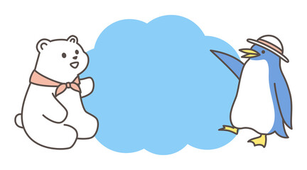 cute frame with white bear and penguin