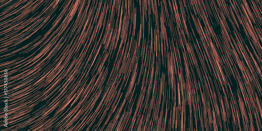 Poster dark black and brown wavy curving dense flow of dashed lines, stripes pattern - digitally generated 