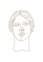 One line Ancient Greek goddess statue. Aphrodite or Venus ancient classical statue. Vector art for design of posters, clothes, logo, invitations.