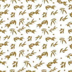 Fototapeta na wymiar Seamless pattern of olive branches. Botanical illustration with leaves and fruits. Editable vector illustration for wrapping paper, packaging, oil label, wedding Invitations etc.
