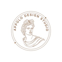 Antique logo with greek sculptures in a minimal liner style. Delicate emblem. Vector icon for handmade products, design studio, beauty salon, boutique etc. Branding.