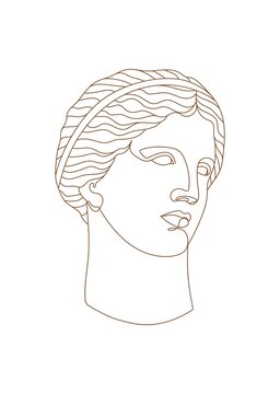 One line Ancient Greek goddess statue. Aphrodite or Venus ancient classical statue. Vector art for design of posters, clothes, logo, invitations.