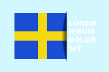 Obraz premium Half Sweden flag vector with copy space, country flag with shadow style, horizontal slide effect, Sweden icon design asset, text area, simple flat design