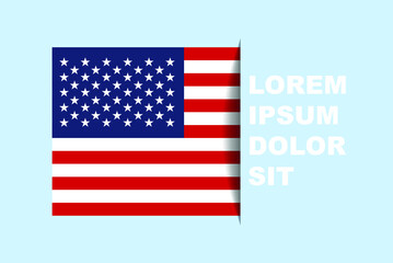Half USA flag vector with copy space, country flag with shadow style, horizontal slide effect, USA icon design asset, text area, simple flat design