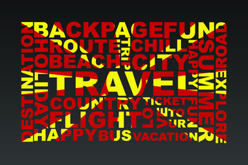 Macedonia flag shape of travel keywords, travel concept, abroad vacation idea, simple flat design, Macedonia flag mask on holiday words, tourism banner