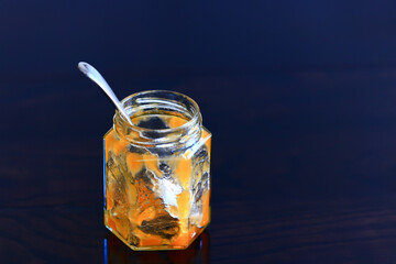 empty jar apricot jam peaches open sweet breakfast