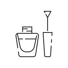 Eco cosmetics icon. Organic natural products alcohol, paraben and gluten free line icons for packaging. Vector set. Non toxic, no animal testing, for all skin types. Beauty. Nail varnish