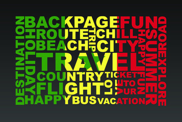 Senegal flag shape of travel keywords, travel concept, abroad vacation idea, simple flat design, Senegal flag mask on holiday words, tourism banner