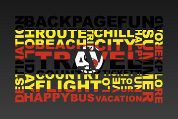 Uganda flag shape of travel keywords, travel concept, abroad vacation idea, simple flat design, Uganda flag mask on holiday words, tourism banner