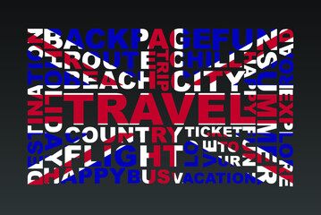 United Kingdom flag shape of travel keywords, travel concept, abroad vacation idea, simple flat design, United Kingdom flag mask on holiday words, tourism banner