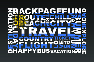 Uruguay flag shape of travel keywords, travel concept, abroad vacation idea, simple flat design, Uruguay flag mask on holiday words, tourism banner