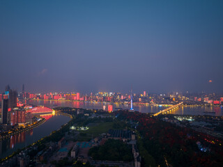 Obraz premium Hubei Wuhan Summer Urban Night Skyline Aerial photography scenery