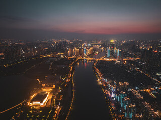 Fototapeta premium Hubei Wuhan Summer Urban Night Skyline Aerial photography scenery