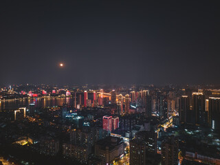 Obraz premium Hubei Wuhan Summer Urban Night Skyline Aerial photography scenery