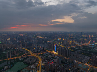 Fototapeta premium Hubei Wuhan Summer Urban Night Skyline Aerial photography scenery