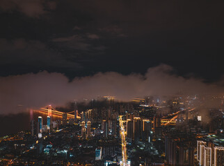 Fototapeta premium Hubei Wuhan Summer Urban Night Skyline Aerial photography scenery