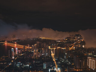 Fototapeta premium Hubei Wuhan Summer Urban Night Skyline Aerial photography scenery