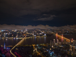 Fototapeta premium Hubei Wuhan Summer Urban Night Skyline Aerial photography scenery