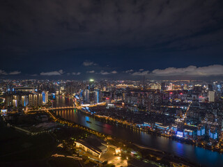 Fototapeta na wymiar Hubei Wuhan Summer Urban Night Skyline Aerial photography scenery