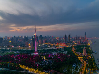 Fototapeta na wymiar Hubei Wuhan Summer Urban Night Skyline Aerial photography scenery