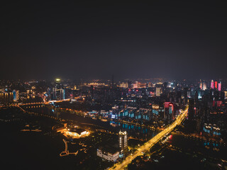 Obraz premium Hubei Wuhan Summer Urban Night Skyline Aerial photography scenery