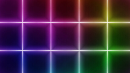 Geometric shapes with flash rainbow glow lights on a black background - Minimalistic wallpaper image with colorful flash light, smoke and mist