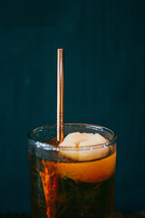 Close up Ice cold sweet lychee tea in the glass