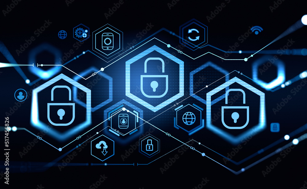 Aufkleber cybersecurity circuit and padlock with connection and protection