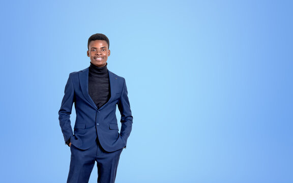 African American Businessman Wearing Formal Suit Standing Near B