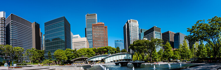 Panoramic view of Tokyo Marunouchi Business Buildings in Japan. The headquarters of some of Japan's...