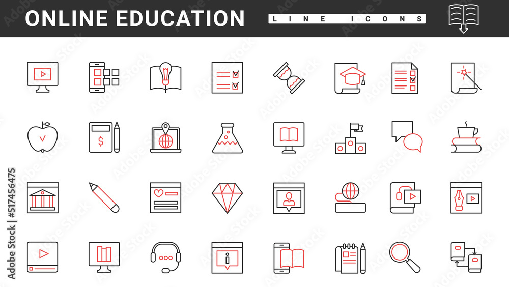 Aufkleber training courses, video tutorials and online library to study thin red and black line icons set vect