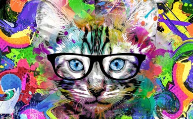 abstract colorful cat muzzle illustration, graphic design concept