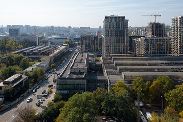 view of the city with dense buildings, urban development	
