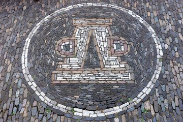 Historical sidewalk paving stones with ornament. Freiburg. Germany