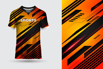 Futuristic orange T shirt sports jersey suitable for racing, soccer, gaming, e sports